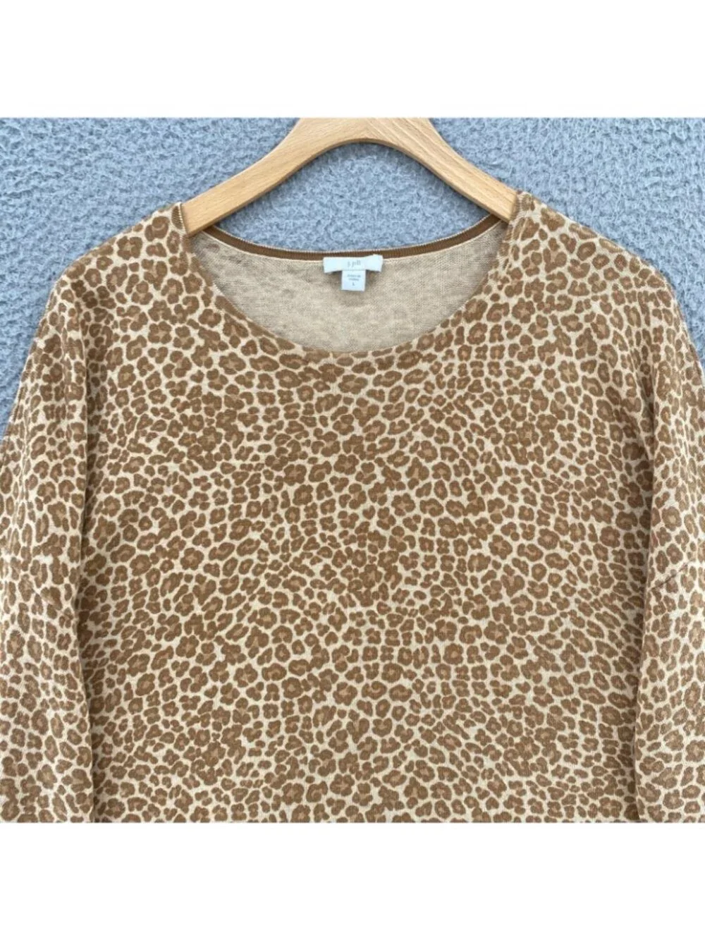 J Jill Sweater Women Large Brown Beige Animal Print Stretch Knit Pullover Casual